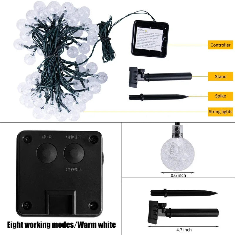 Impermeável Solar String Lights, 200 LED, Crystal Globe, Festão, Fada Luz, Jardim, Natal, Decoração ao ar livre