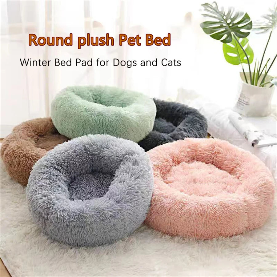 Cama Macia para Gatos e Cães, Almofada de Pelúcia Quente de Pelo Sintético, Cama Redonda Confortável em Formato de Rosquinha, Lavável para Cães e Gatos de Pequeno e Médio Porte