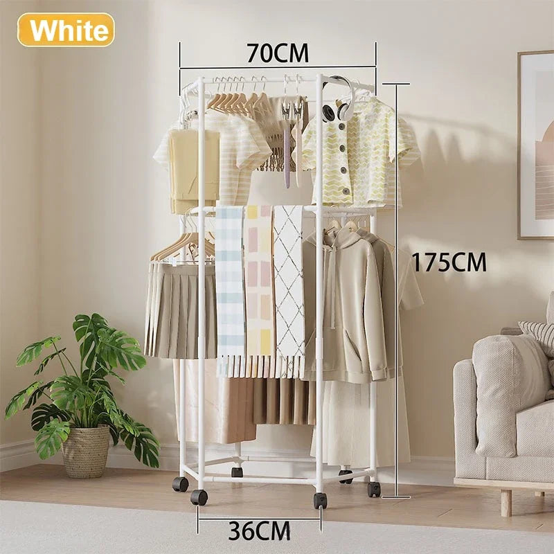 Cabides, rack de secagem de roupas com rodas, varal que economiza espaço para casa, construção de metal resistente, para varanda, sala de estar