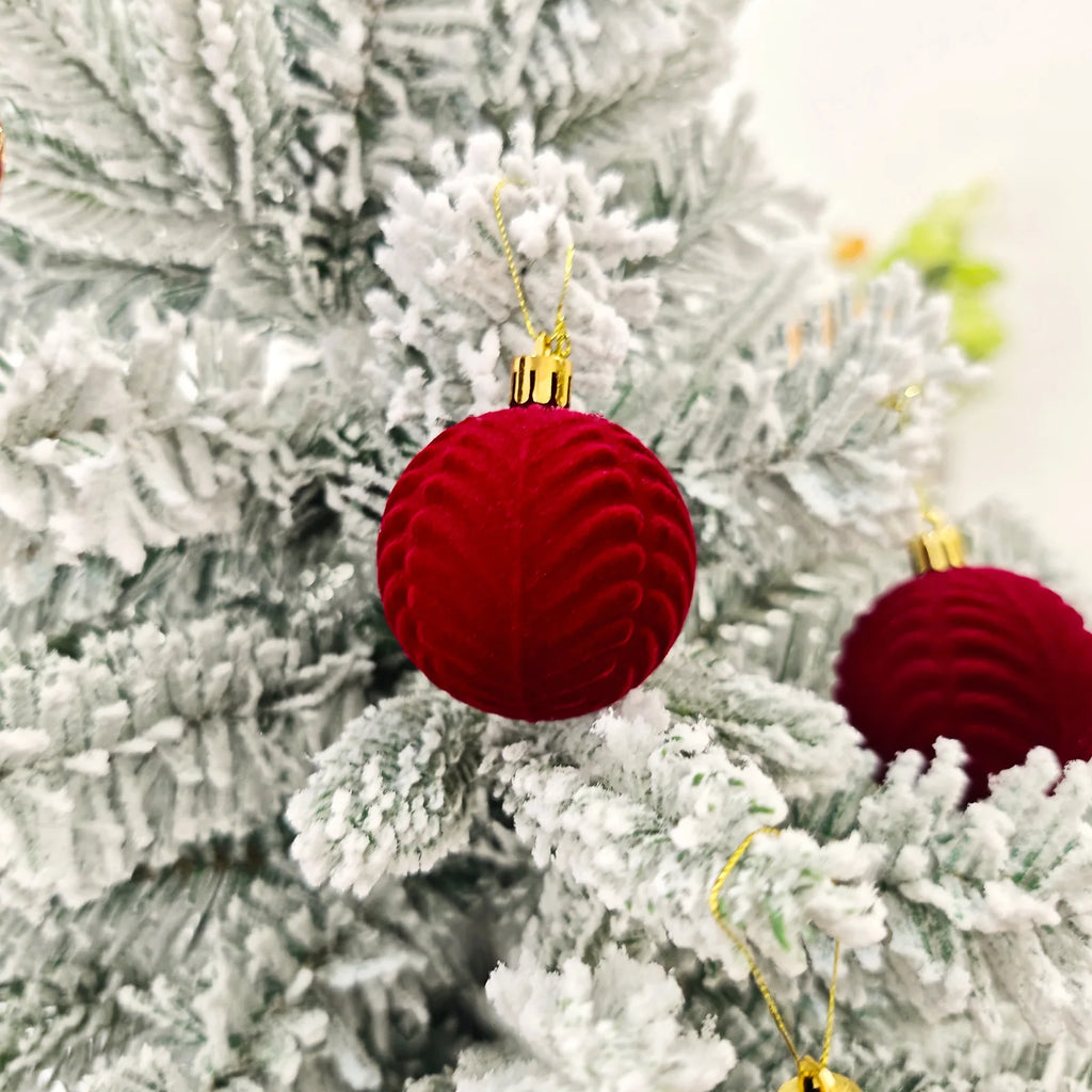 30 Bolas de Natal de Veludo, Enfeites de 6CM, Bolas de Natal Flocadas, Pingentes para Pendurar na Árvore de Natal, Decoração Festiva para Casa