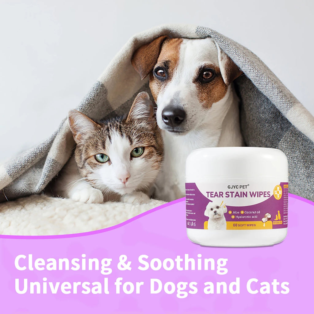 1 pacote de lenços umedecidos suaves para animais de estimação - extratos de plantas sem irritação removedor de manchas para cães gatos portáteis essenciais para cuidados com os olhos