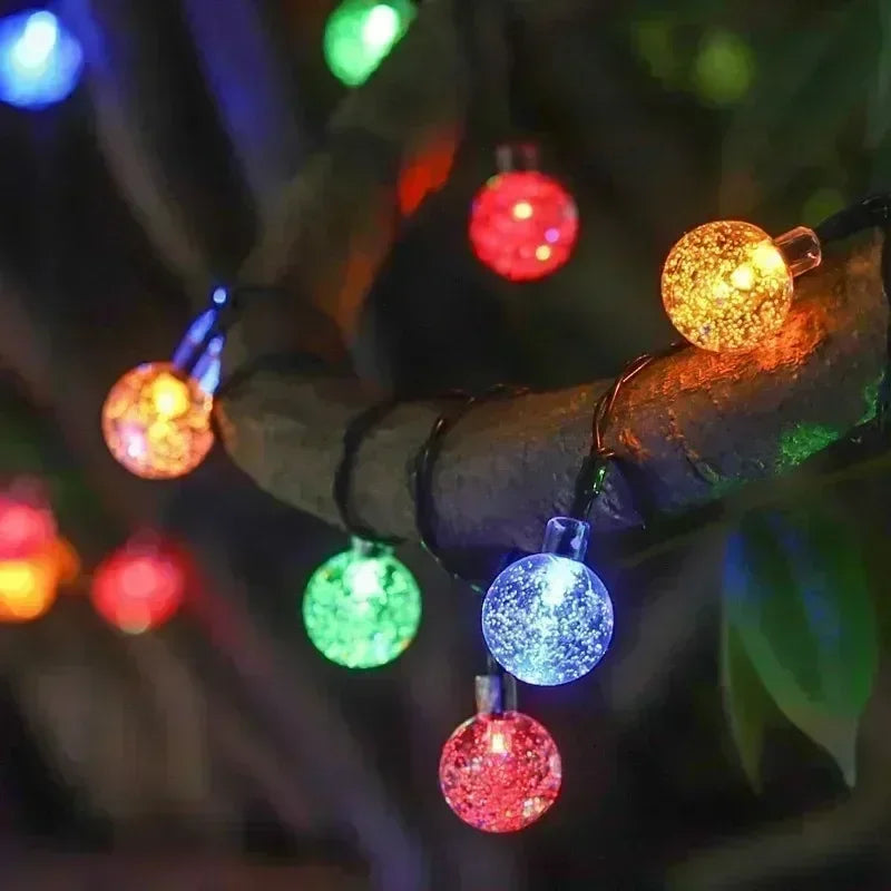 Luzes de cordão solares para exterior, luzes de globo de cristal LED, luzes de fada solares à prova d'água para decoração de jardim, Natal e exteriores