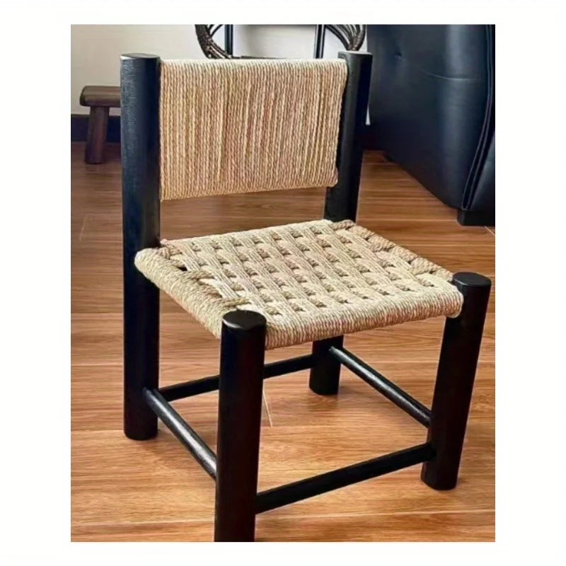 Banco para trocar sapatos, banco tecido, banco tecido de corda medieval, estilo ins, banco baixo nórdico de madeira maciça para casa com