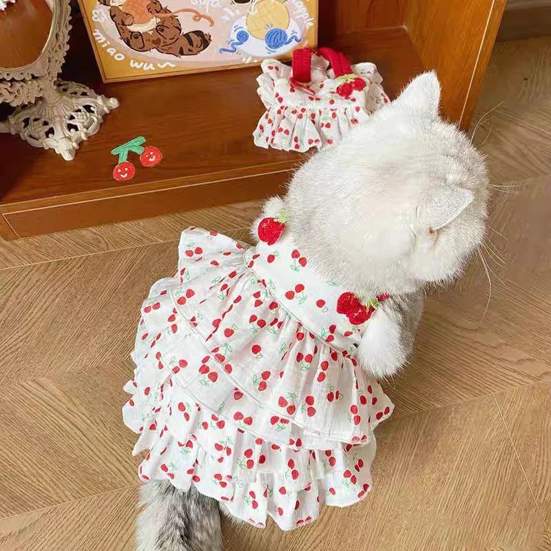 Vestido para animais de estimação para cães e gatos – Roupas estampadas estilo bolo em camadas, vestuário de raça pequena e média, adorável roupa de verão