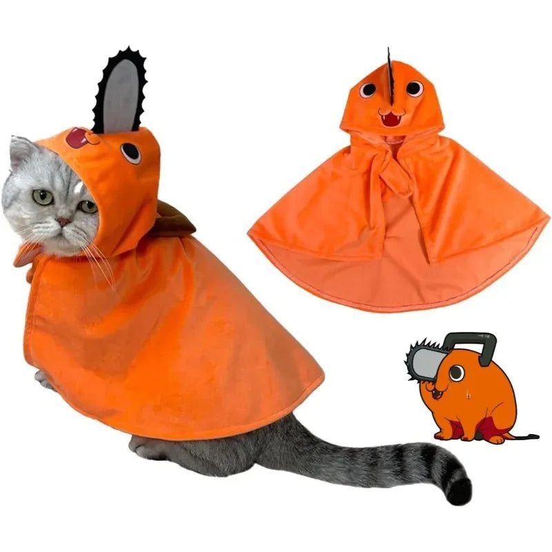 Roupas para animais de estimação Pochita, capa moderna para cães e gatos, fantasia de cosplay de anime para o Halloween, acessório para animais de estimação, roupa macia e quente para transformação de cachorros.