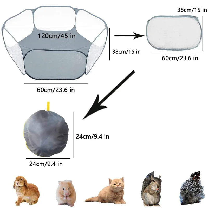 Gaiola pequena portátil para animais de estimação, gaiola transparente para cães e gatos, cercadinho para animais de estimação, cerca dobrável aberta para cães, hamster, coelho, cobaia