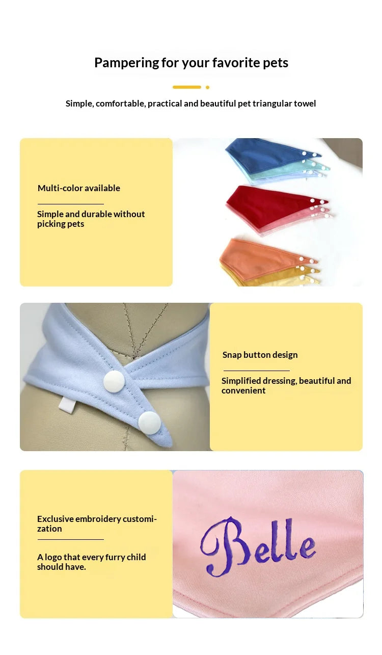 Bandana Personalizada Bordada para Cães, Lenço Triangular Ajustável Multicolorido Anti-Saliva para Pets