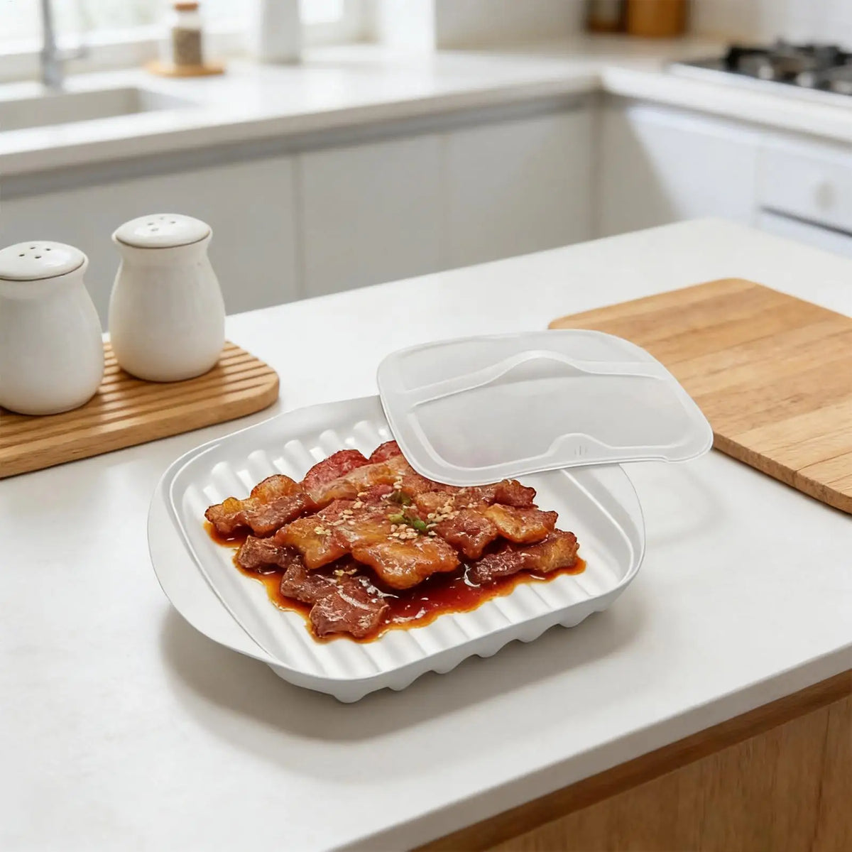 Assadeira para bacon no micro-ondas com tampa, panela para cozinhar bacon no micro-ondas, assadeira para micro-ondas, utensílio de cozinha, adequada para bacon, pizza, assados.