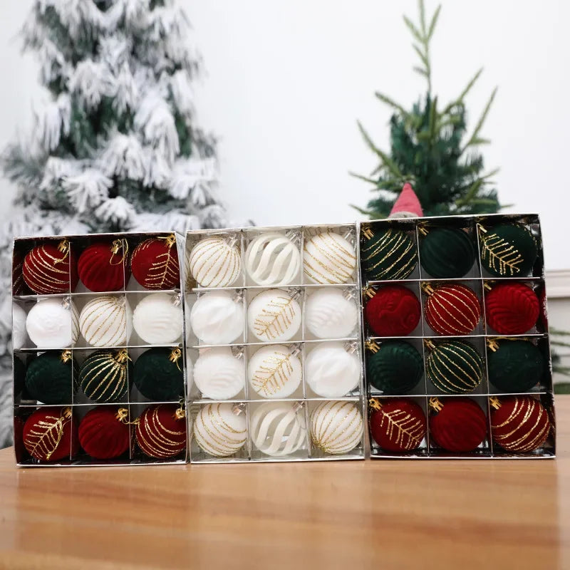 12 Peças de Enfeites de Árvore de Natal em Veludo, Bolas de Natal Flocadas, Decorações de Bolas de Natal, Enfeites de Natal para Pendurar na Árvore