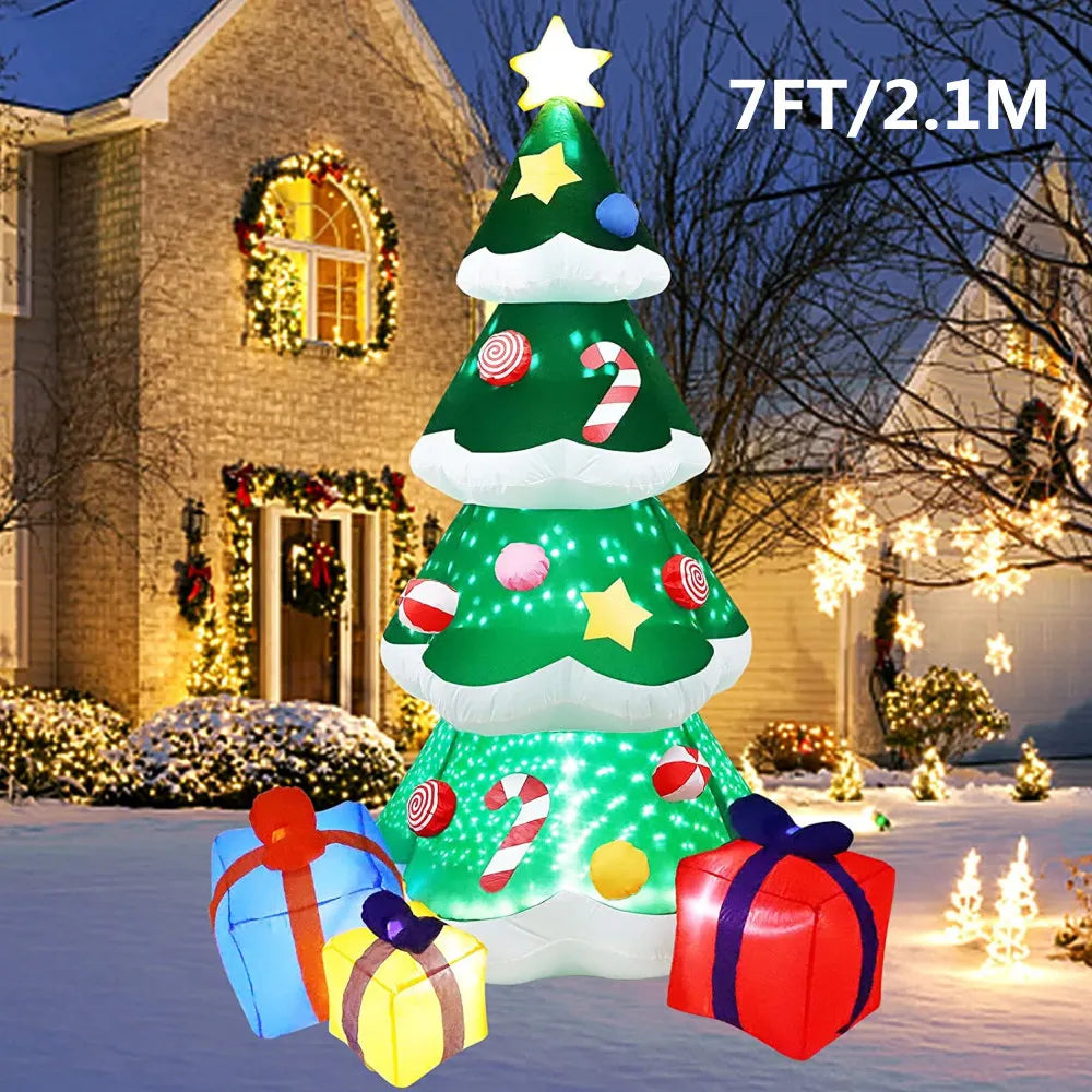 Árvore de natal inflável de 2.1m/7 pés com luzes led ornamento ao ar livre presente de natal festa de ano novo decoração interna brinquedos
