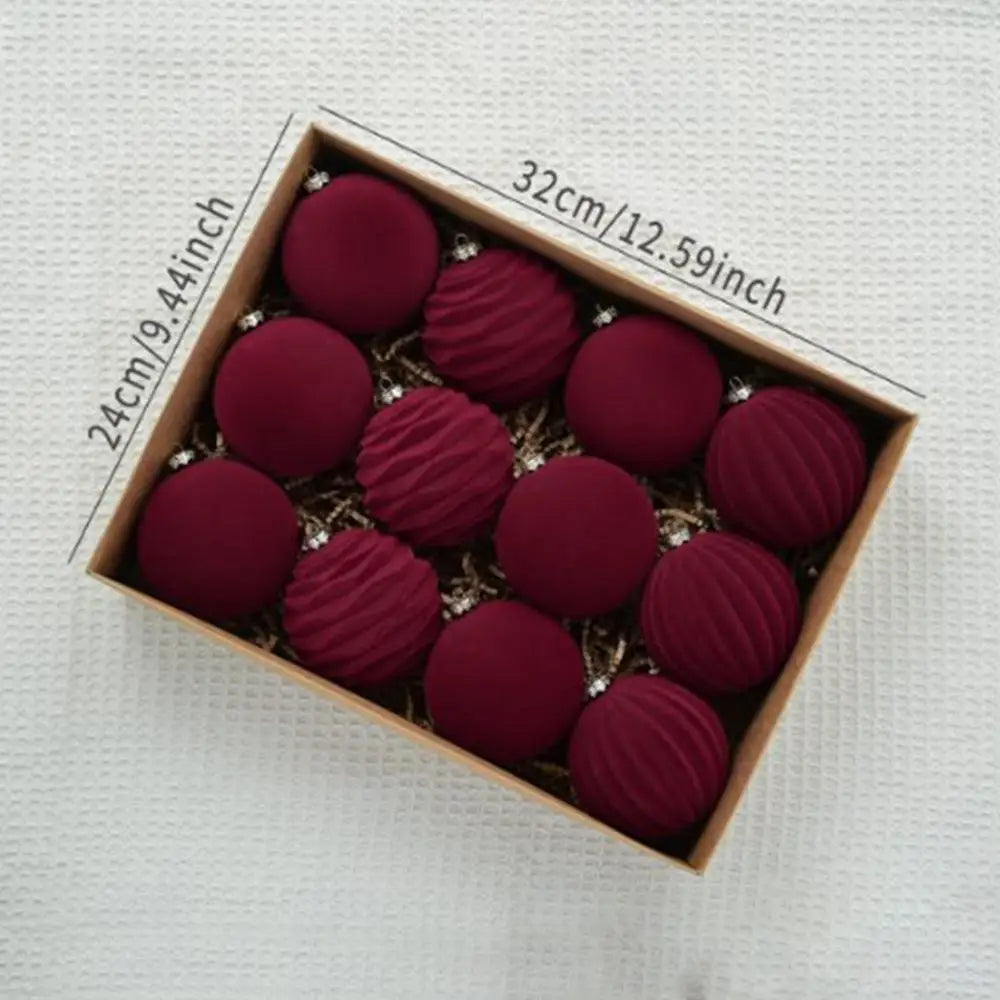 Bolas de natal de veludo 12 unidades/caixa bolas de árvore flocadas pingente ornamentos design luxuoso decoração para decorações de natal