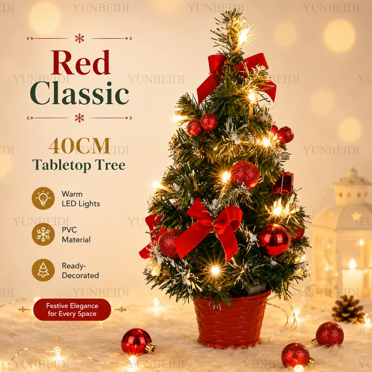 Árvore de Natal de 40CM com Luzes LED, Mini Árvore de Natal Artificial, Decoração de Mesa para Casa, Decoração de Natal, Presente de Ano Novo
