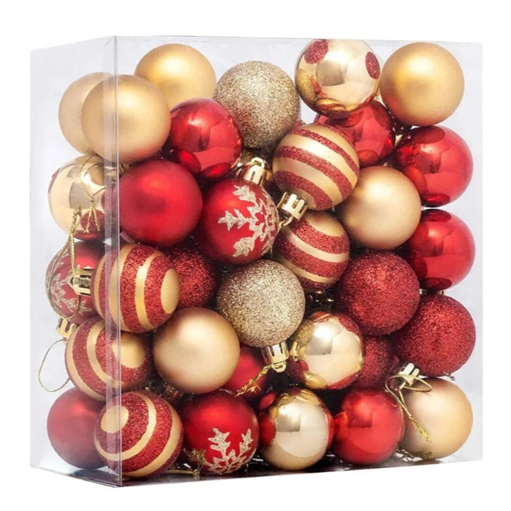 50 Unidades/caixa Bolas de Natal Vermelhas e Douradas para Pendurar na Árvore de Natal, Enfeites de Natal para Casa, Presentes de Ano Novo 2026