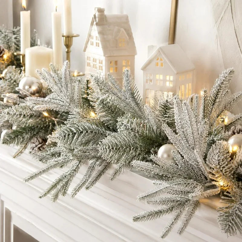 Galhos de Pinheiro Artificiais de Natal com Agulhas de Pinheiro Nevadas, Guirlanda de Planta Artificial para Decoração DIY
