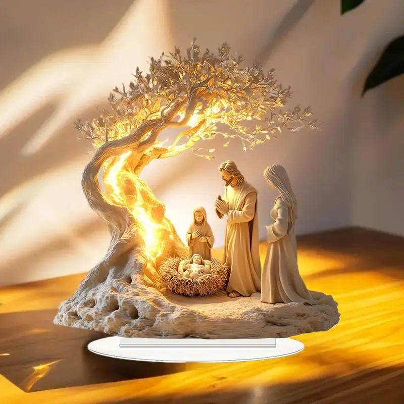 Presépio acrílico tradicional ornamento de mesa de Natal 2D nascimento de Jesus