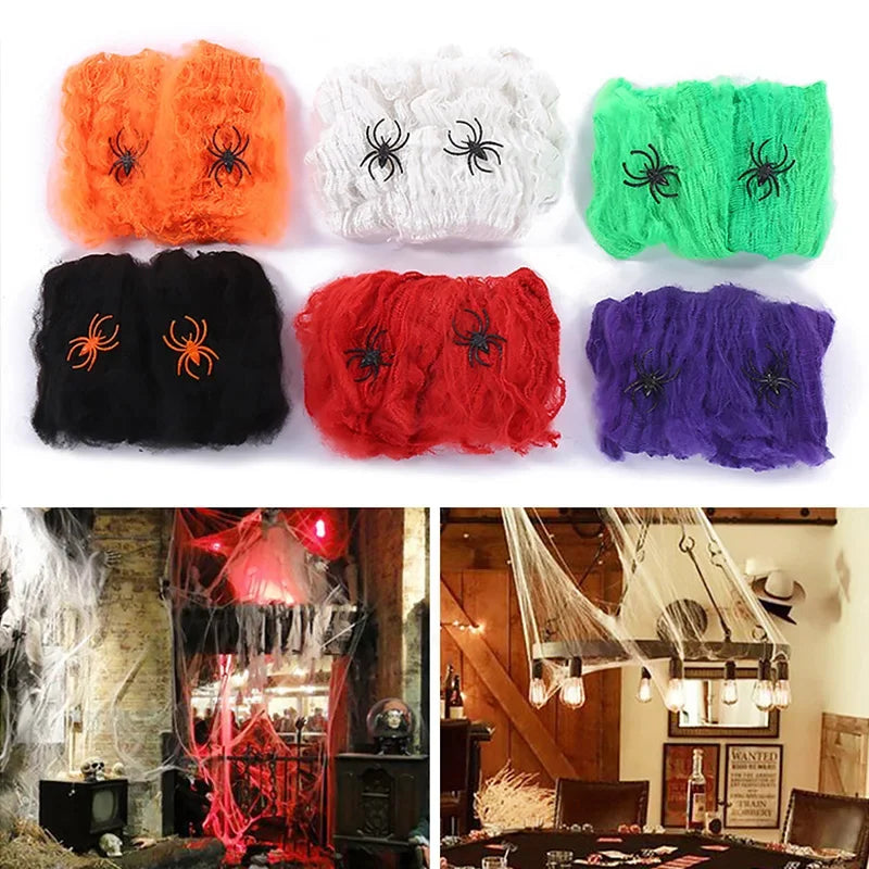 Decoração de halloween teia de aranha branca artificial elástica teia de aranha para o dia das bruxas assustador festa em casa adereços decoração de casa assombrada