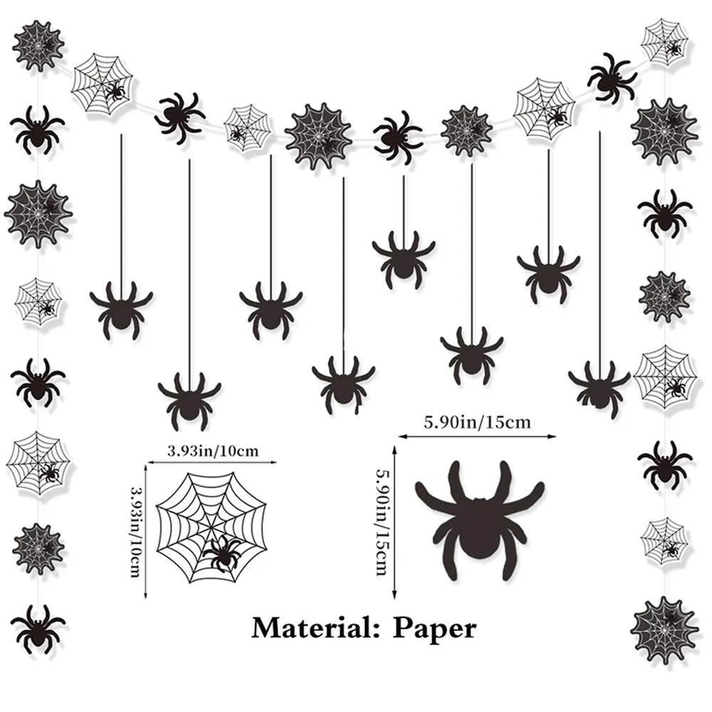 Conjunto de Decorações para Festa de Halloween: Banner Feliz Halloween, Guirlanda Doçura ou Travessura, Teias de Aranha, Espirais Penduradas, Toppers para Cupcakes e Balões