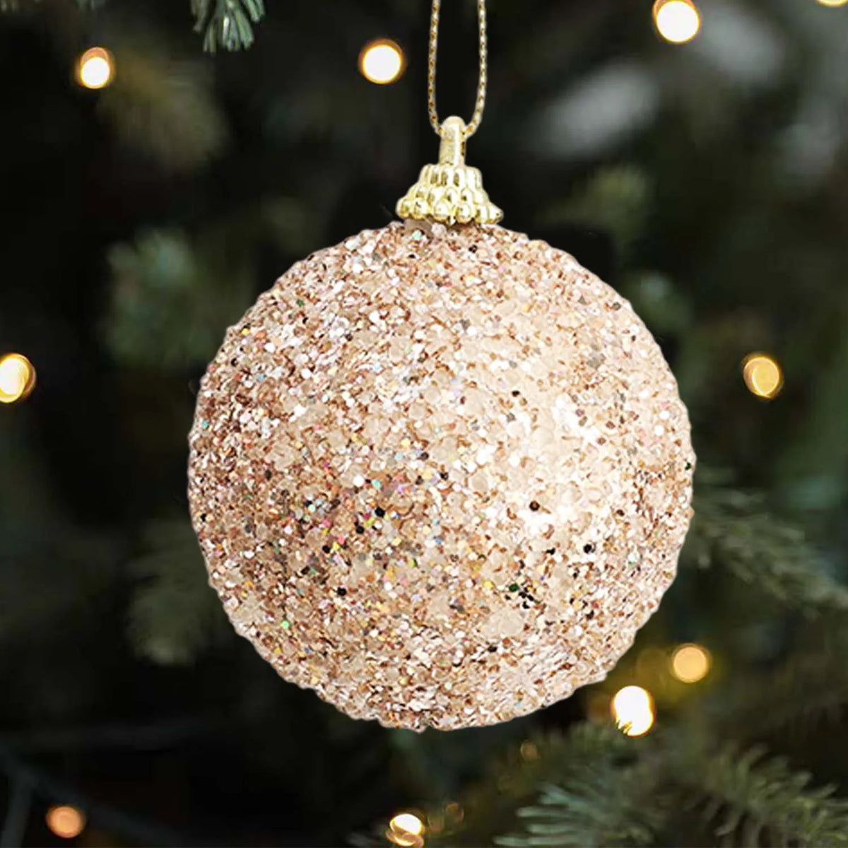 Bolas de Natal Douradas com Glitter (6-30 peças) de 6cm para Pendurar na Árvore de Natal, Pingentes Brilhantes para Decoração de Festa de Ano Novo