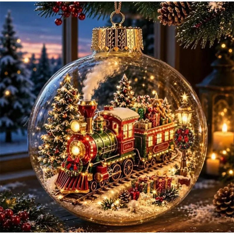 Nova Bola de Enfeite de Natal Transparente com Luzes, Decoração para Cenário Natalino, Brinquedo para Pendurar na Árvore de Natal, Diorama de Inverno, Enfeite para Janela de Natal