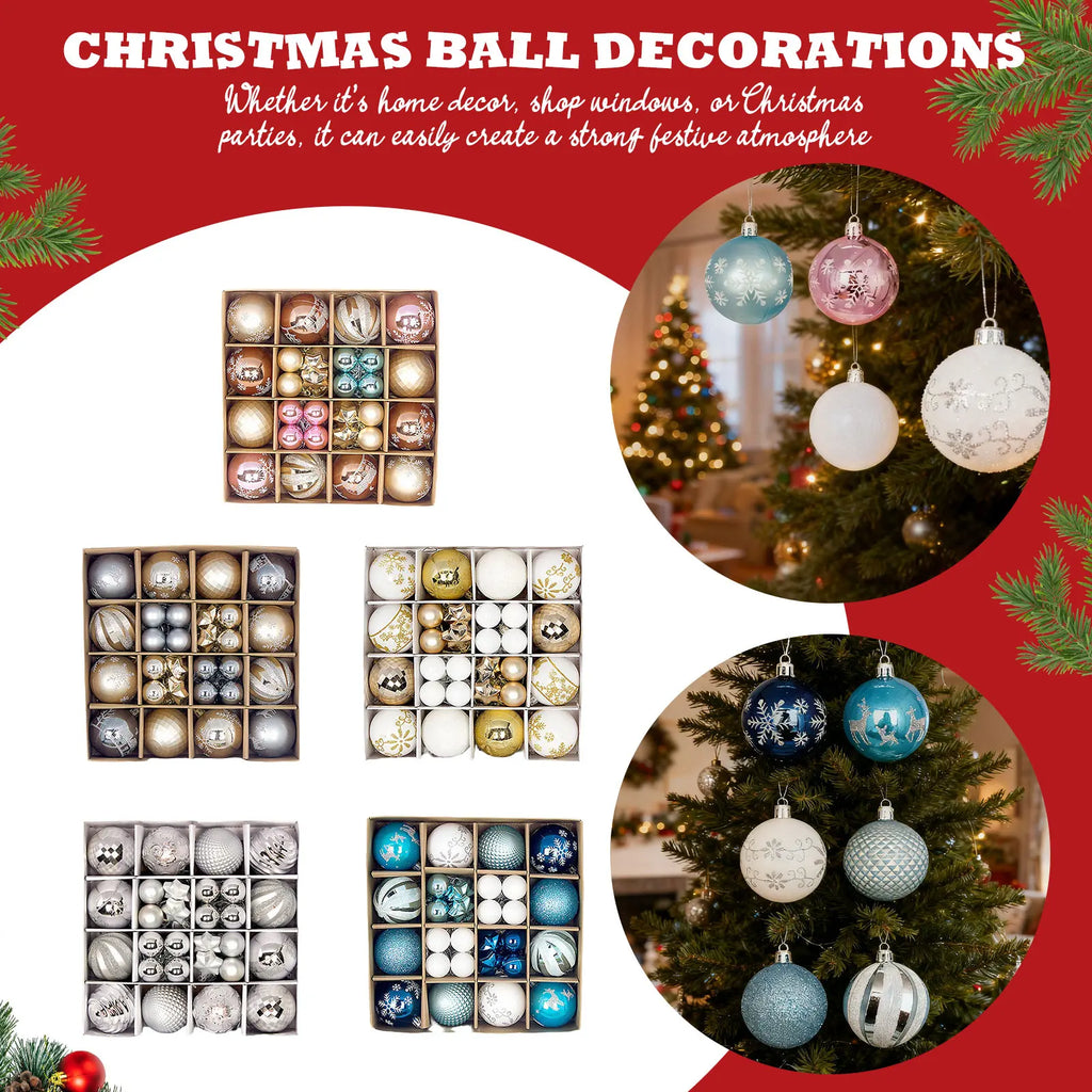 Bola de natal ornamento caixa de presente conjunto sortido azul branco floco de neve rena padrão design feriado festivo árvore pendurado decoração