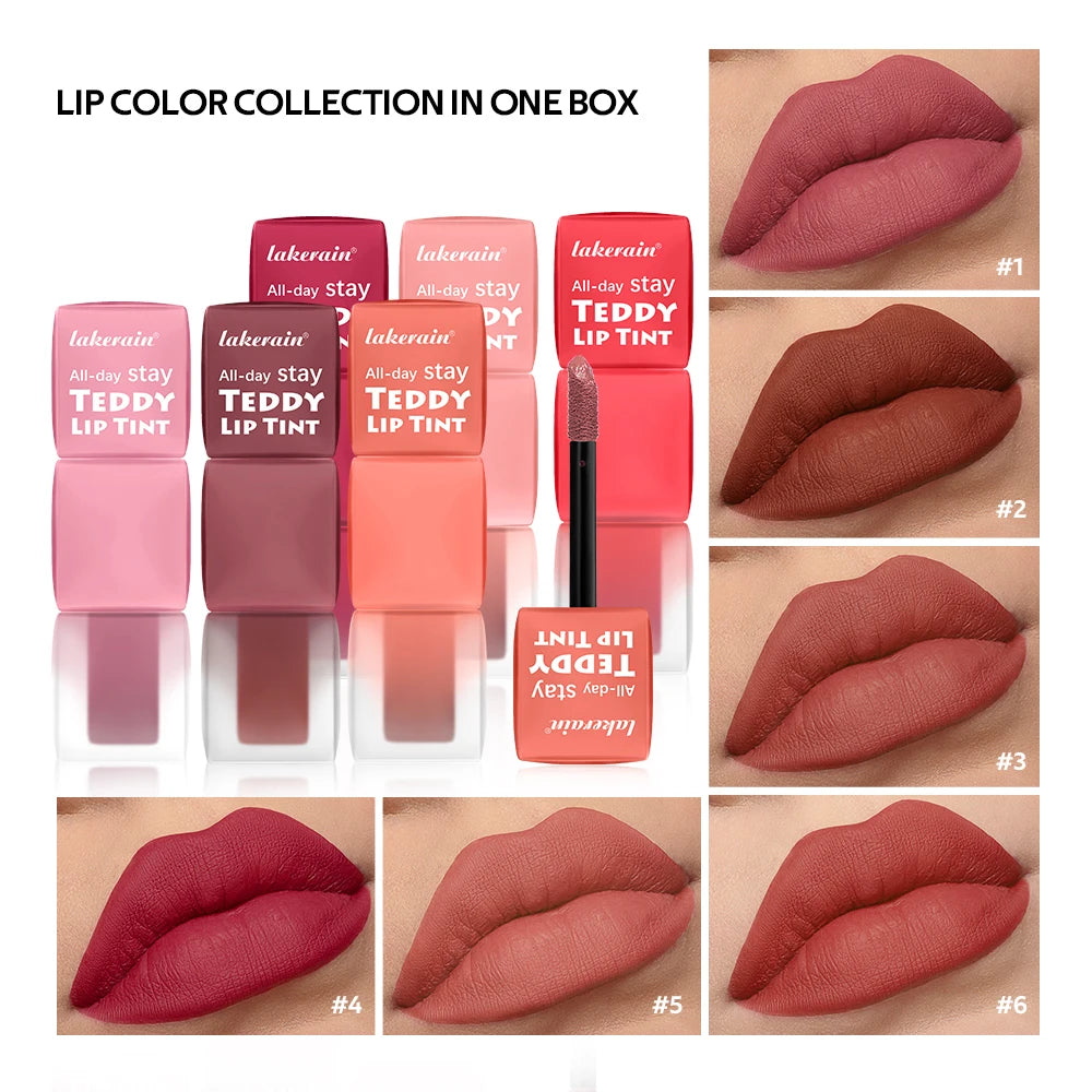 Teddy Tint Lip Color Set, Tear-Off Lip Gloss, Super Stay Long-Lasting 12H Matte Texture Waterproof Lipstick Cosmetics