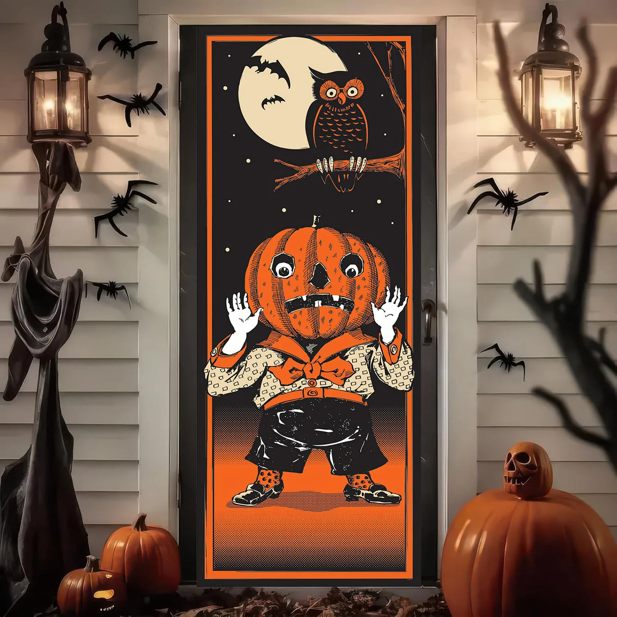 Decorações Vintage de Halloween para Porta: Banner Assustador de Abóbora e Coruja, Feliz Halloween, Decoração para Casa Assombrada, Uso Externo e Interno - Kasa & Pet