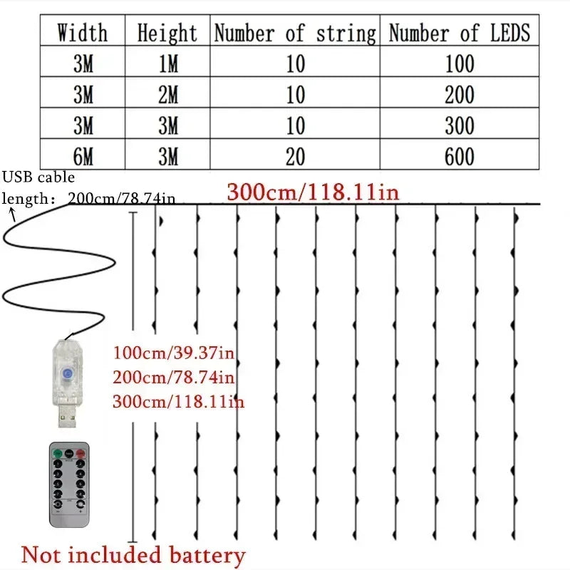 Decoração de casa de natal usb 8 modos luzes guirlanda de fadas led cortina luzes da corda com controle remoto para o quarto casamento