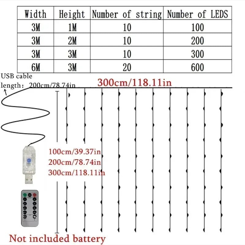 Decoração de casa de natal usb 8 modos luzes guirlanda de fadas led cortina luzes da corda com controle remoto para o quarto casamento