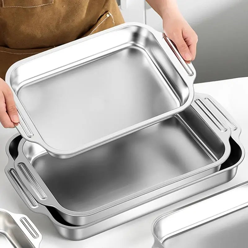 Assadeira Profunda de Aço Inoxidável, Bandeja de Cozimento com Tampa, Panela Resistente ao Calor para Forno, Ideal para Grelhar e Cozinhar Diariamente