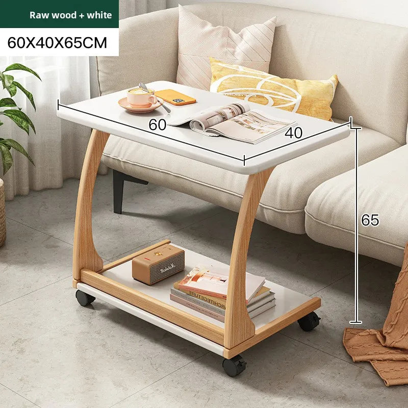 Mesa de centro móvel de madeira maciça, prateleira de armazenamento para sala de estar, mesa lateral dobrável para sofá de sala de estar, mesa de cabeceira de madeira maciça para quarto
