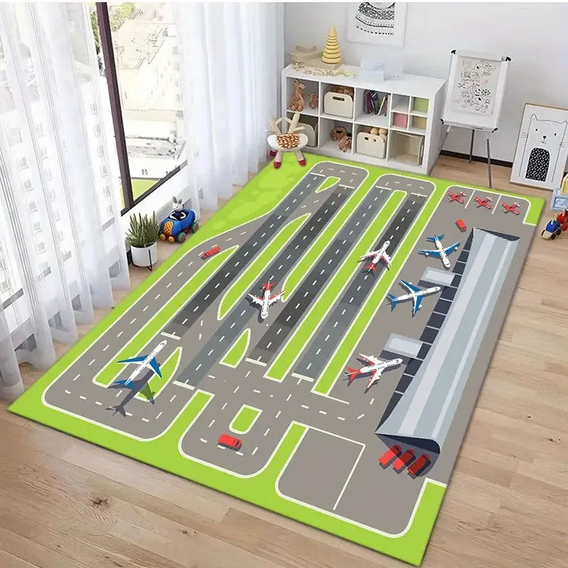 Tapete para Sala de Estar com Padrões Abstratos de Pista de Aeroporto, Tapete Lavável na Máquina, Antiderrapante, Macio, para Estudo e Quarto