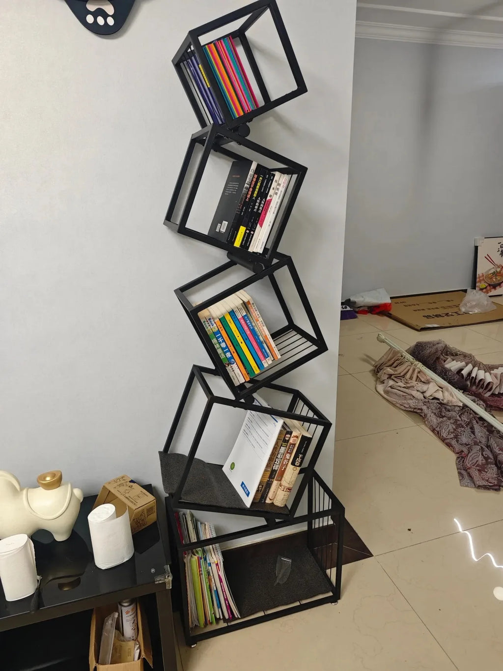 Decoração moderna para sala de estar, prateleira de arte em ferro, escritório, estudo, estante, armazenamento multicamadas para organizar livros e decorações
