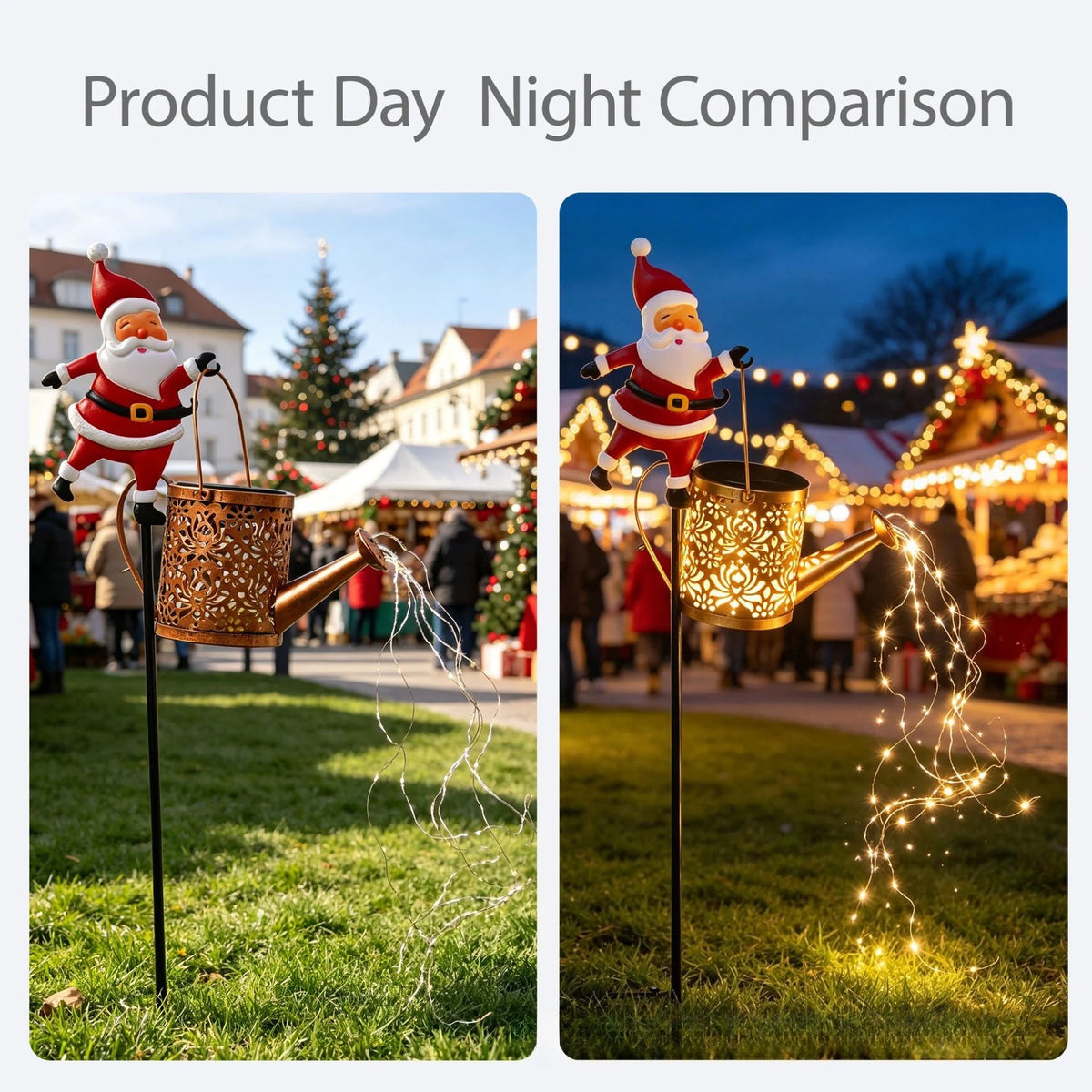 Lanterna Solar de Natal com Papai Noel para Jardim, Regador de Metal à Prova d'Água para Decoração de Quintal e Pátio
