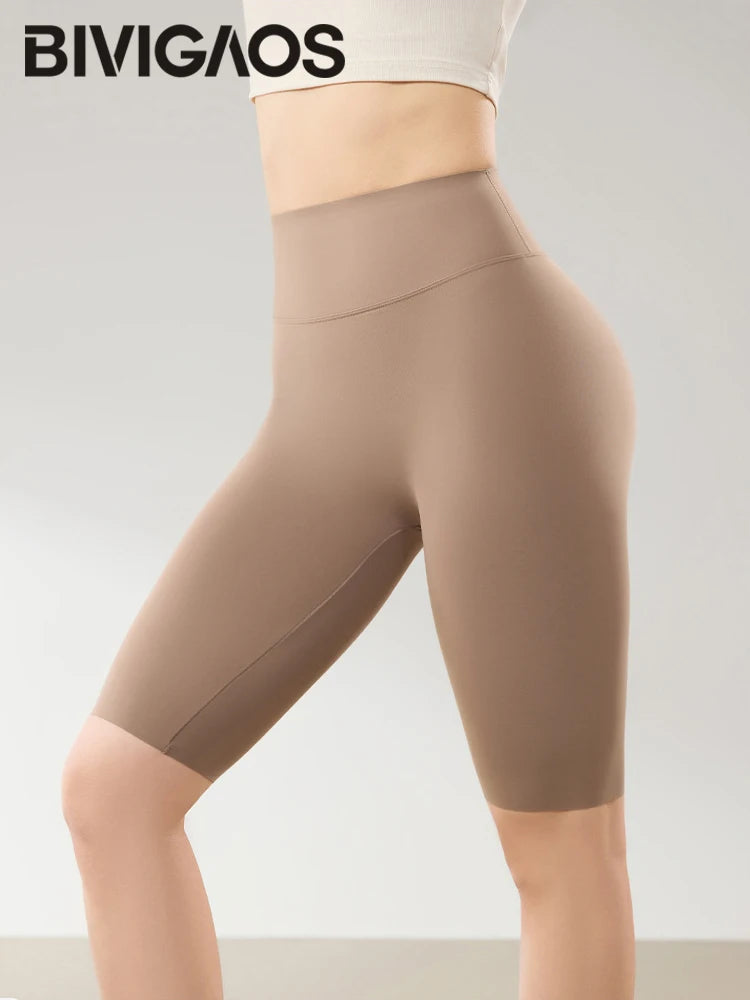 BIVIGAOS Summer Thin Sunscreen Sharkskin Cycling Shorts Women's Multi-Color Stretchy Tight Slim Fitness Knee-Length Shorts