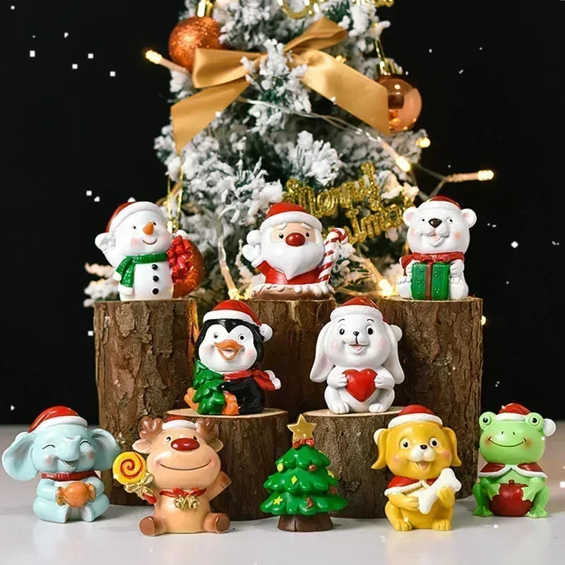 Série de natal artesanato resina animal festa criativa mini árvore de natal velha menina crianças bonito presente decoração para casa suprimentos decoração