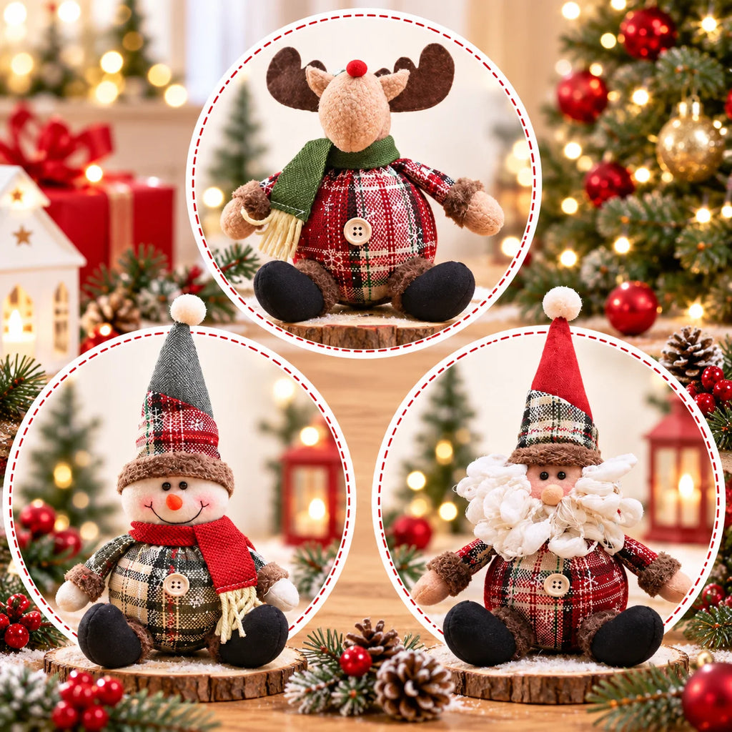 Bonecos de Natal para decoração de árvores, incluindo o Papai Noel, o boneco de neve e as figuras de renas, para decoração de casa, presentes de aniversário e para celebrar o Natal.