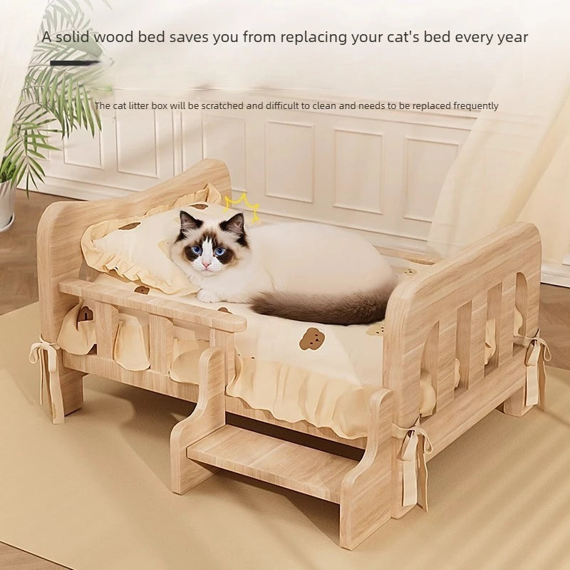 Cama para animais de estimação, cama para cães de madeira maciça, cama para gatos para todas as estações, sofá para dormir para animais de estimação, cama para gatos e cama para cães, prateleira para gatos, condomí