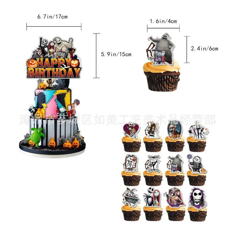 Decorações de Aniversário com Tema de Halloween, Painel de Fundo de O Estranho Mundo de Jack, Balões de Festa, Topos de Bolo