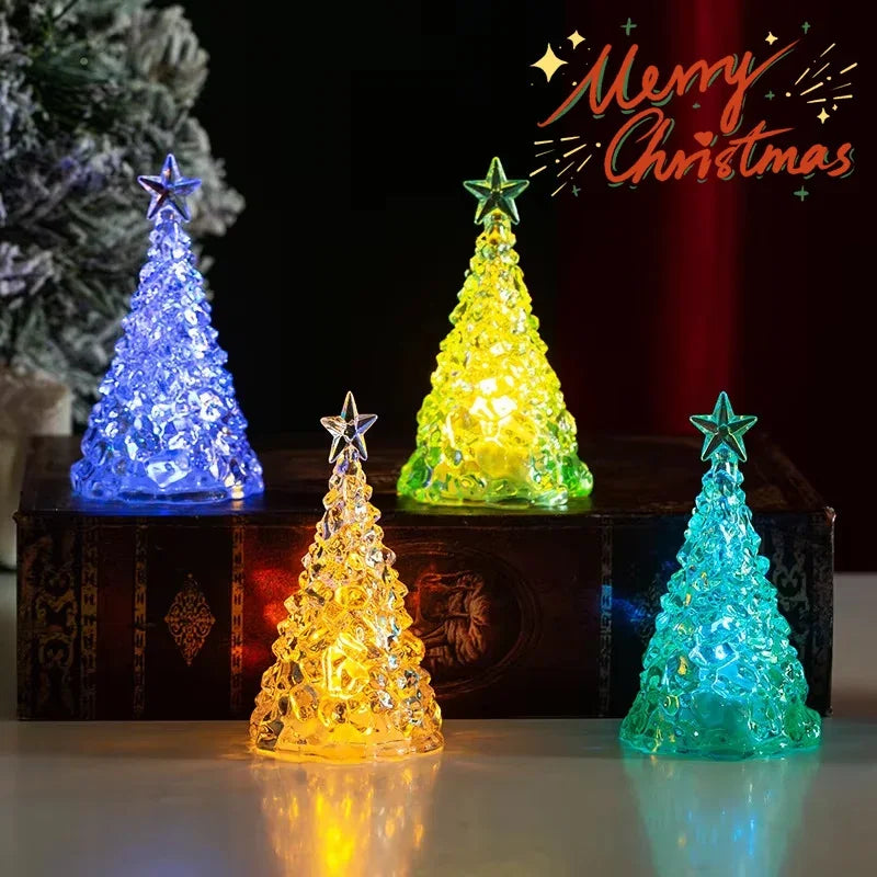 Mini Árvore De Natal Com Luzes LED, Clear Crystal Table Tree Ornamentos, Decorações para o Natal