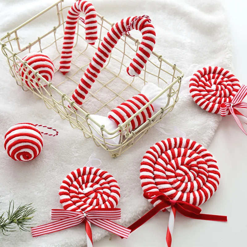 Enfeites de Natal vermelho e branco, Bastões, Bastões, Doces, árvores, Pingentes decorativos, Decorações de Natal, 2022