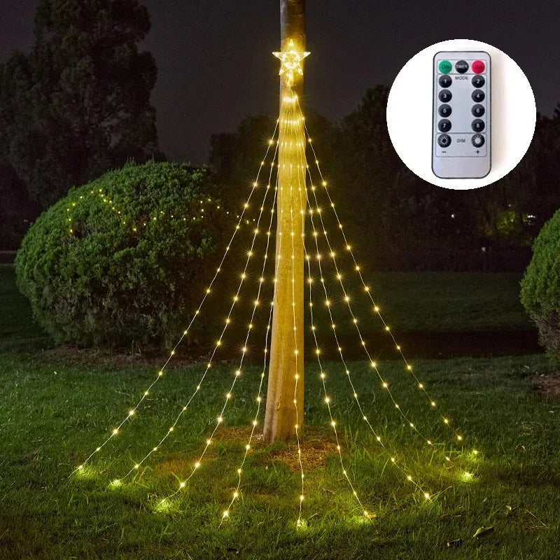Led árvore de natal luz corda cachoeira estrela luzes ao ar livre multicolorido para jardim quintal festa de casamento árvore de natal decoração superior
