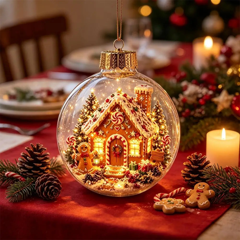 Decorações de Natal com Luzes, Criativas, com Temas de Quebra-Nozes, Rena, Boneco de Neve, Árvore de Natal Brilhante, Pingente de Bola de Cristal