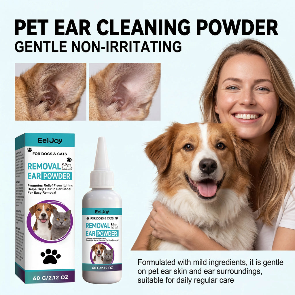 Pó de Limpeza de Ouvidos para Cães e Gatos, Pó Profissional para Remoção de Pelos dos Ouvidos, Alivia Coceira, Mantém Seco, Suprimentos para Cuidado dos Ouvidos de Animais de Estimação