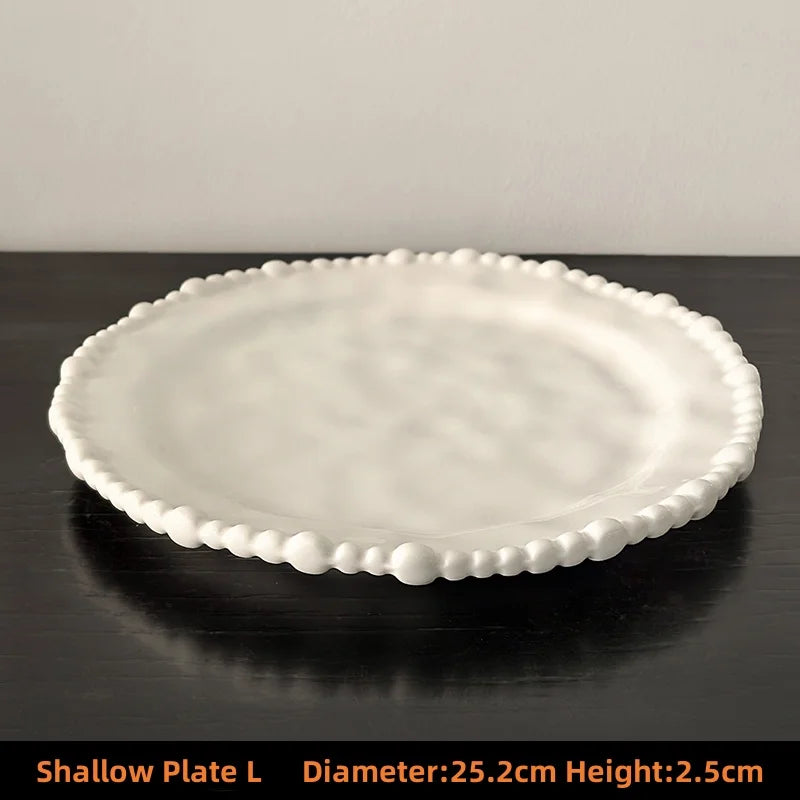 2. Talheres de cerâmica com contas brancas de 8 '' 10 '' Pratos rasos Pratos resistentes a arranhões, máquina de lavar louça e micro-ondas seguros, perfeitos para Ind