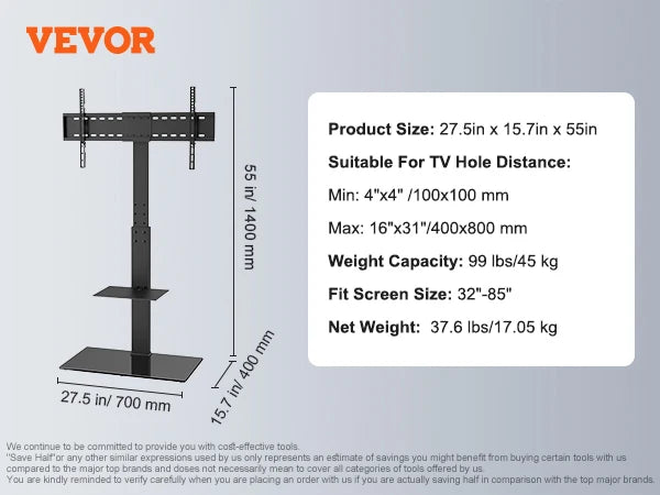 SucceBuy Suporte de TV giratório alto para TV de 32 a 85 polegadas Suporte de TV portátil com altura ajustável Max VESA 600 x 800 mm