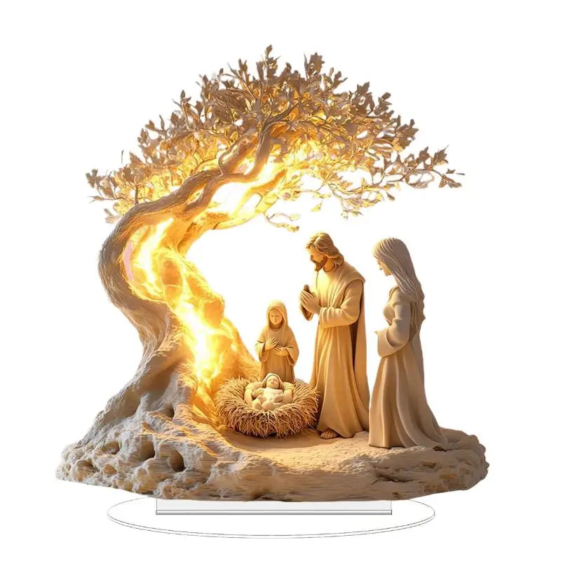 Presépio acrílico tradicional ornamento de mesa de Natal 2D nascimento de Jesus