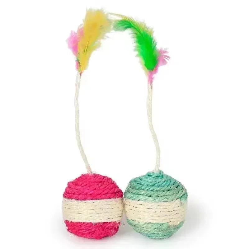 1 unidade de brinquedo para gato, bola de sisal para arranhar, brinquedo interativo de treinamento para filhotes e gatos de estimação, brinquedo com penas, brinquedos interativos para gatos.