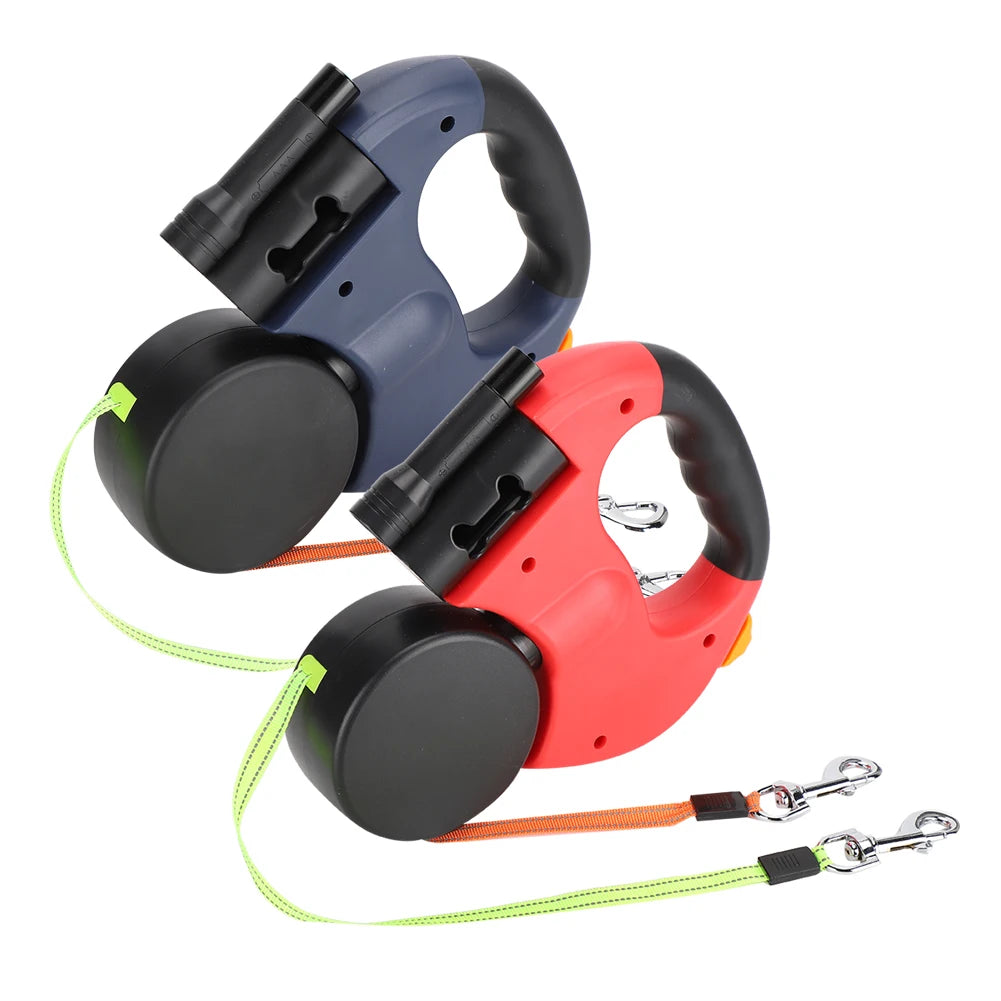 Produto para animais de estimação andando automático extensível flexível cão gato tração corda dupla cabeça mão segurando com luz led