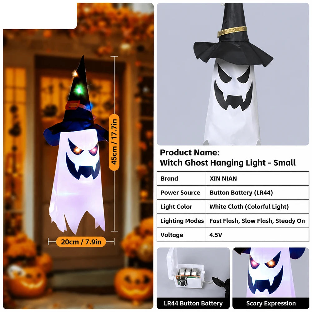 Decoração de Halloween com Fantasma Luminoso LED para Casa, Interior e Exterior, Casa Assombrada, Bar, Adereços de Terror Suspensos, Decoração de Fantasma com Luzes