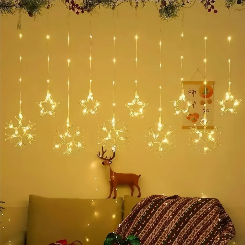 Cortina de Luzes de Natal, Luzes de Fada, 3M, Alimentação USB, Controle Remoto, 8 Modos, Decorações LED para Janelas de Casa